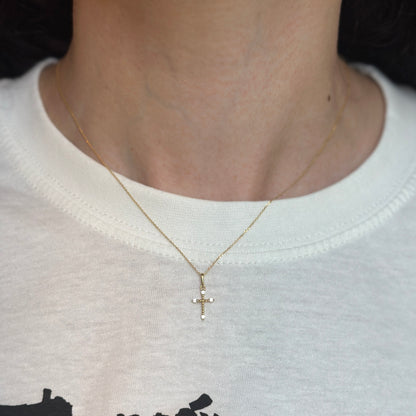 14KT Yellow Gold Cubic Zirconia Mini Budded Cross Pendant Charm