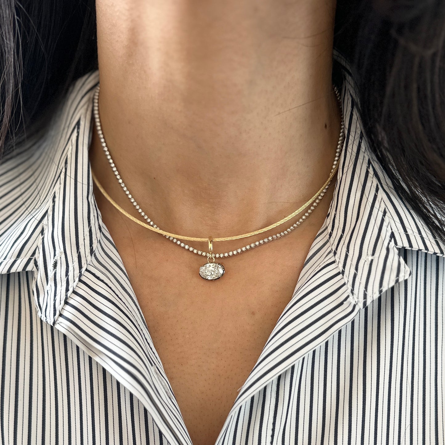 14KT Yellow Gold Oval 2 CT Lab Diamond Georgian Set Pendant - LSJ