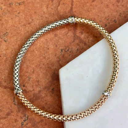 14KT Yellow, White + Rose Gold Mesh Slip-On Bracelet