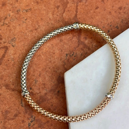 14KT Yellow, White + Rose Gold Mesh Slip-On Bracelet