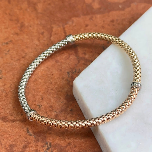 14KT Yellow, White + Rose Gold Mesh Slip-On Bracelet