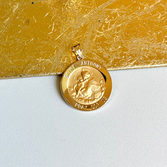 14KT Yellow Gold St Anthony Round Medal Pendant Charm