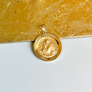14KT Yellow Gold St Anthony Round Medal Pendant Charm