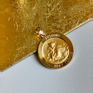 14KT Yellow Gold St Anthony Round Medal Pendant Charm