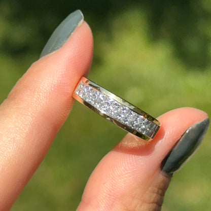 Estate 18KT Yellow Gold 2 Row Invisible-Set Princess-Cut Diamond Band Ring