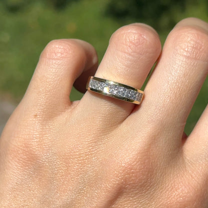 Estate 18KT Yellow Gold 2 Row Invisible-Set Princess-Cut Diamond Band Ring