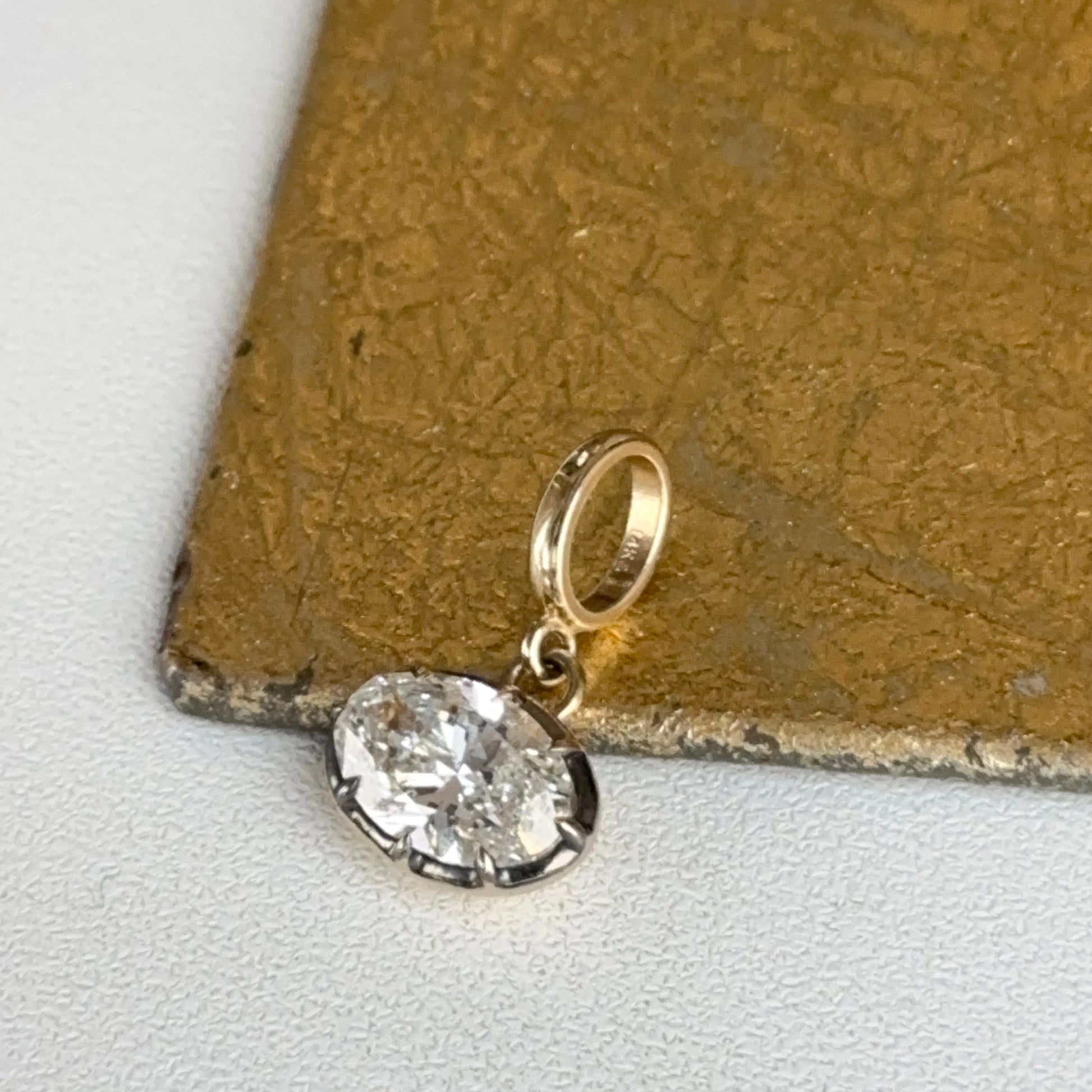 14KT Yellow Gold Oval 2 CT Lab Diamond Georgian Set Pendant - LSJ