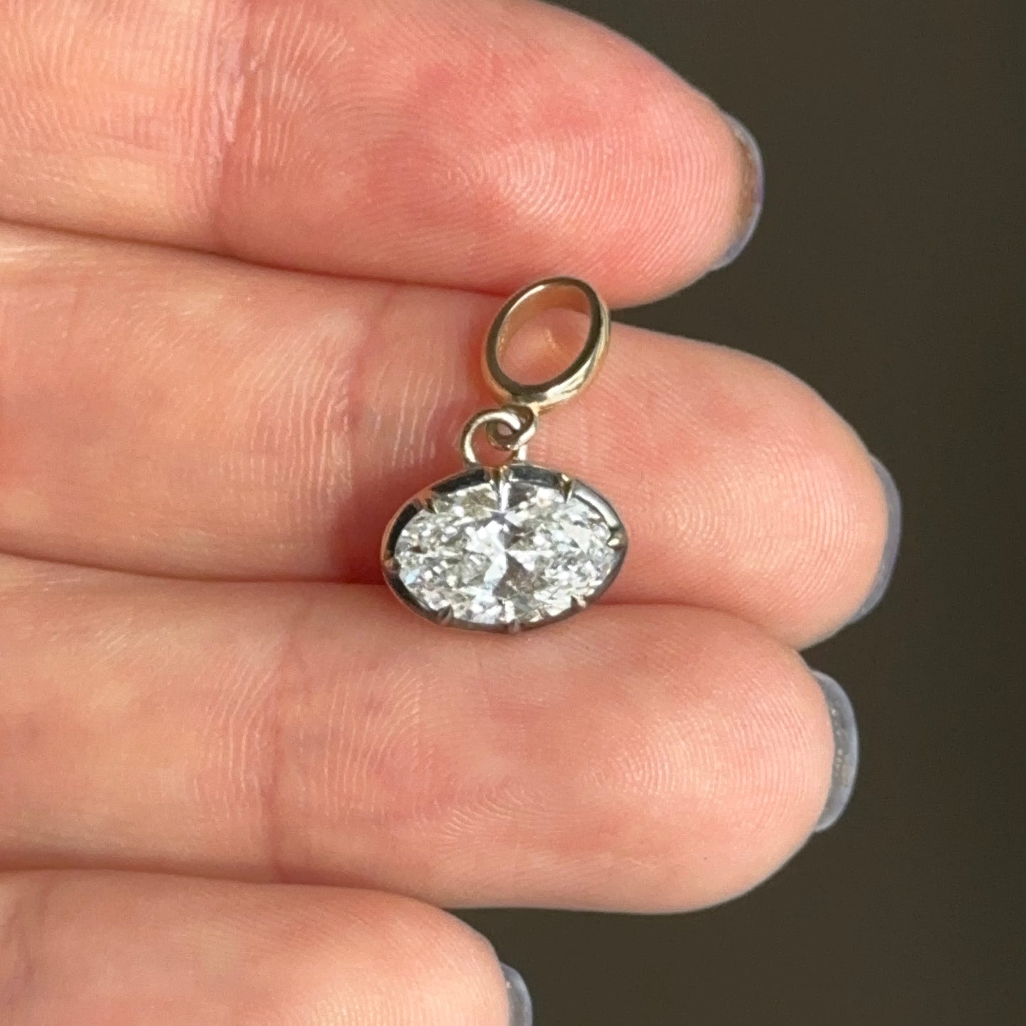 14KT Yellow Gold Oval 2 CT Lab Diamond Georgian Set Pendant - LSJ