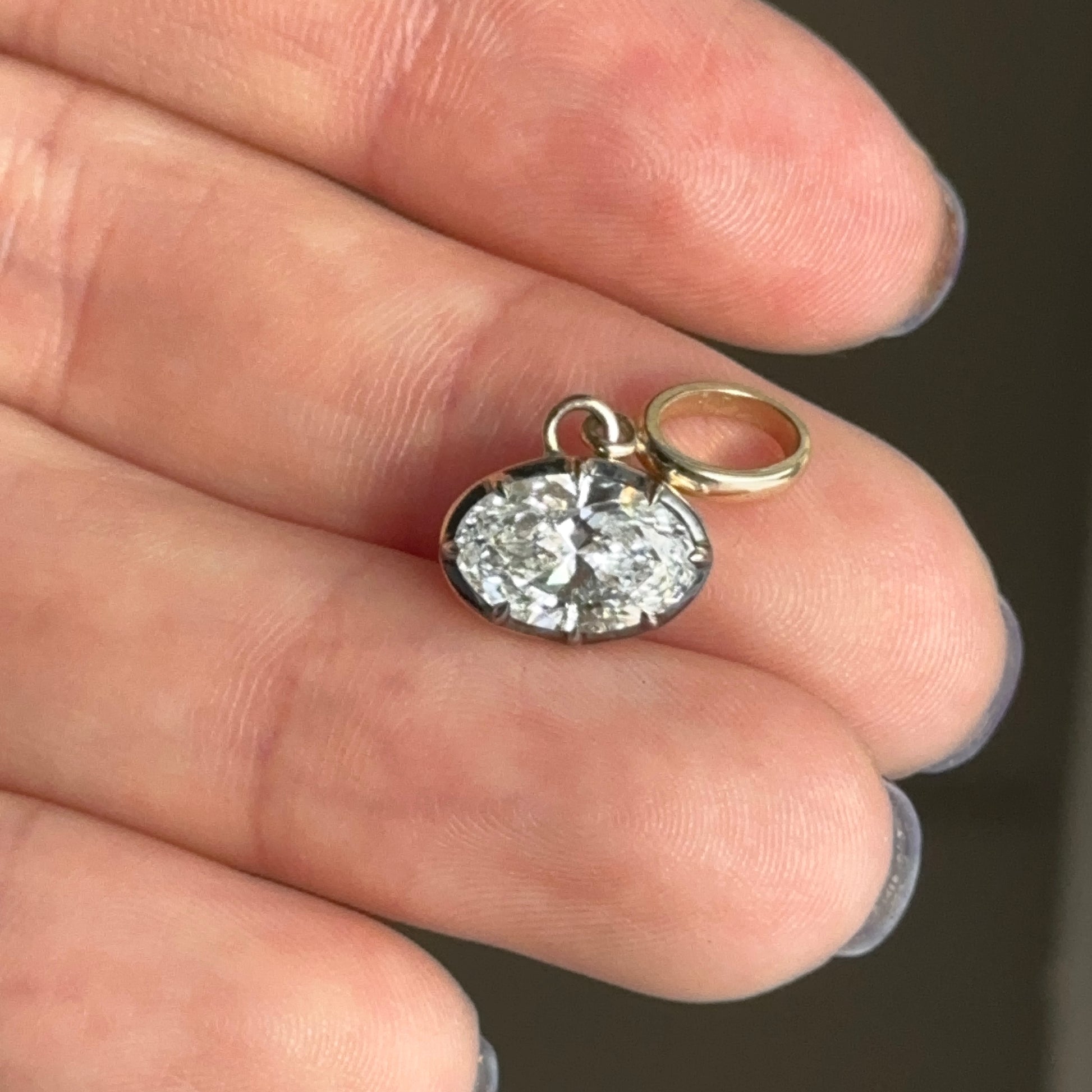 14KT Yellow Gold Oval 2 CT Lab Diamond Georgian Set Pendant - LSJ