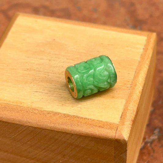 14KT Yellow Gold Carved Green Jade Oval Pendant Charm Slide