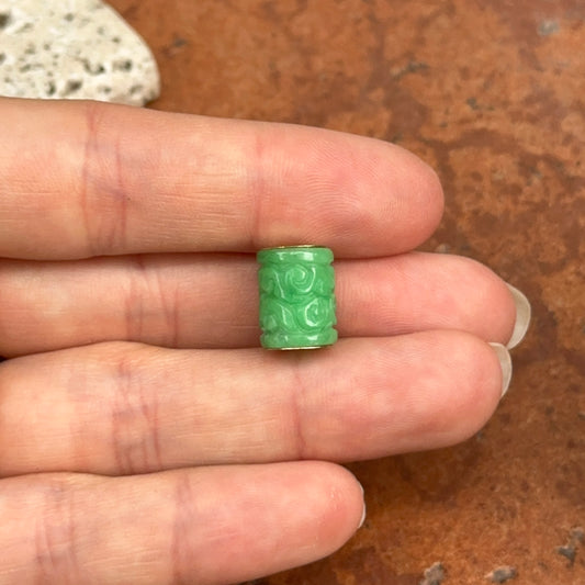 14KT Yellow Gold Carved Green Jade Oval Pendant Charm Slide