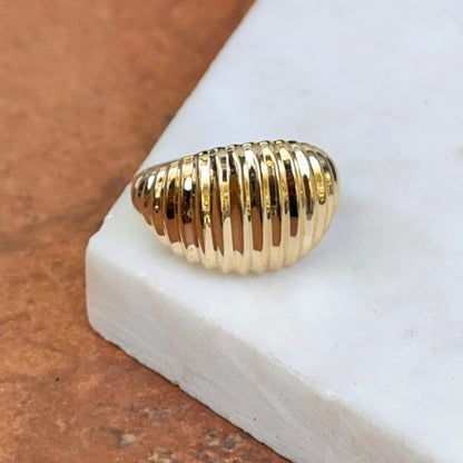 14KT Yellow Gold Ridged 12.5mm Dome Ring