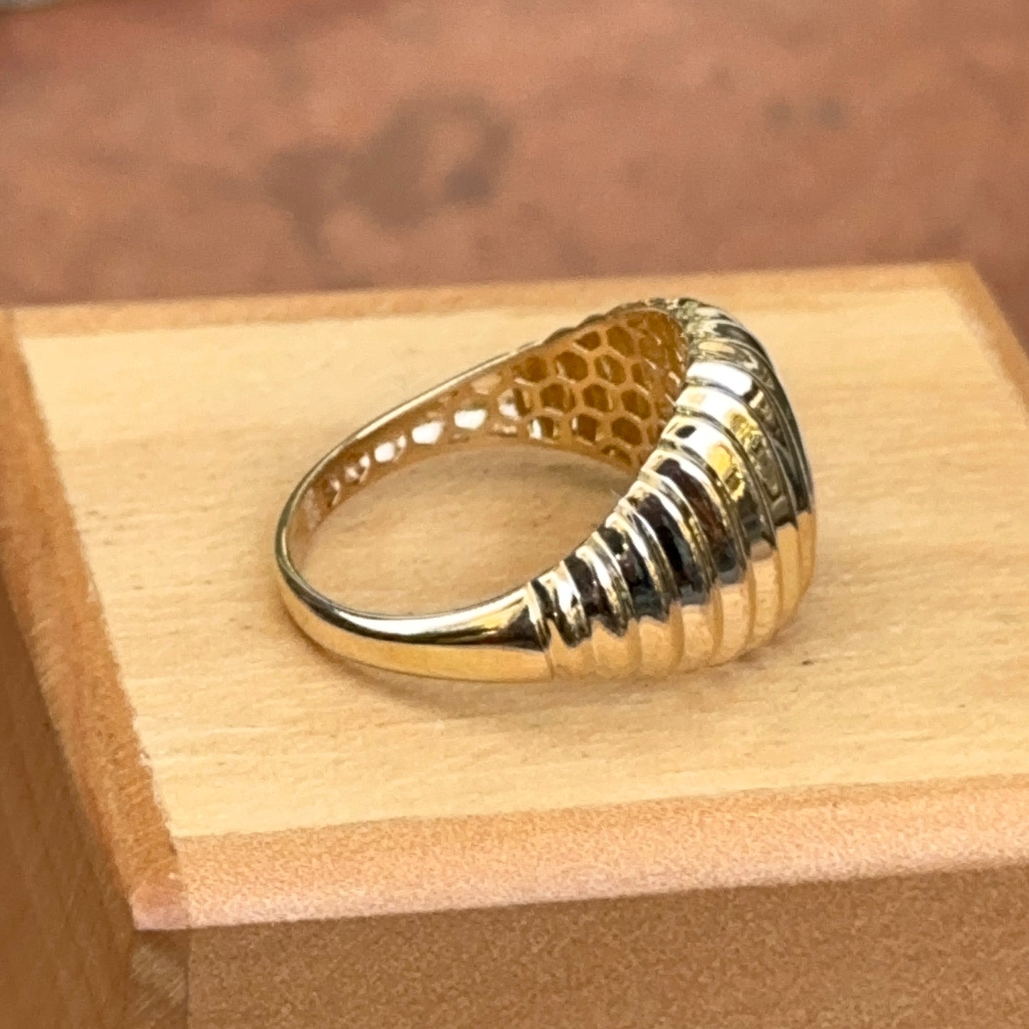 14KT Yellow Gold Ridged 12.5mm Dome Ring