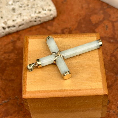 14KT Yellow Gold Jade Gemstone Detailed Cross Pendant Charm 40mm