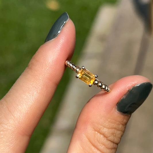 10KT Yellow Gold Emerald-Cut Citrine Bead Style Ring