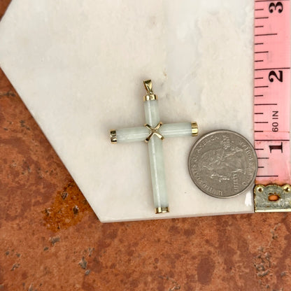 14KT Yellow Gold Jade Gemstone Detailed Cross Pendant Charm 40mm