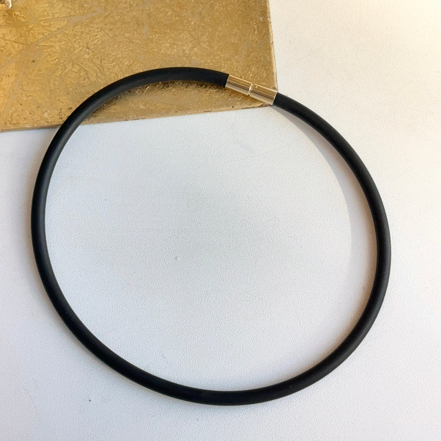 14KT Yellow Gold 5mm Black Rubber Cord Necklace Bayonet Clasp