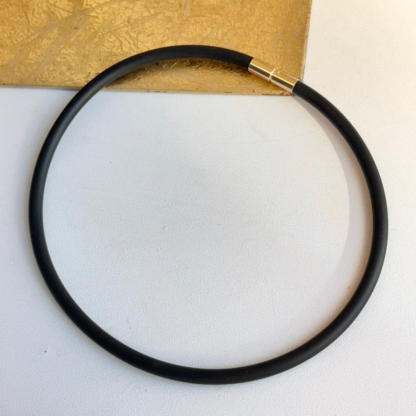 14KT Yellow Gold 5mm Black Rubber Cord Necklace Bayonet Clasp