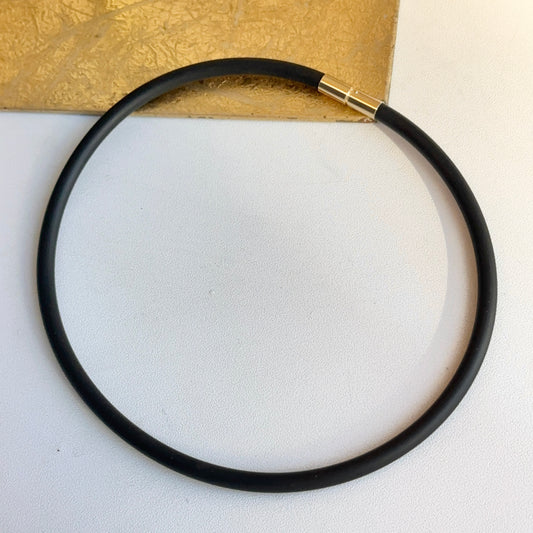 14KT Yellow Gold 5mm Black Rubber Cord Necklace Bayonet Clasp