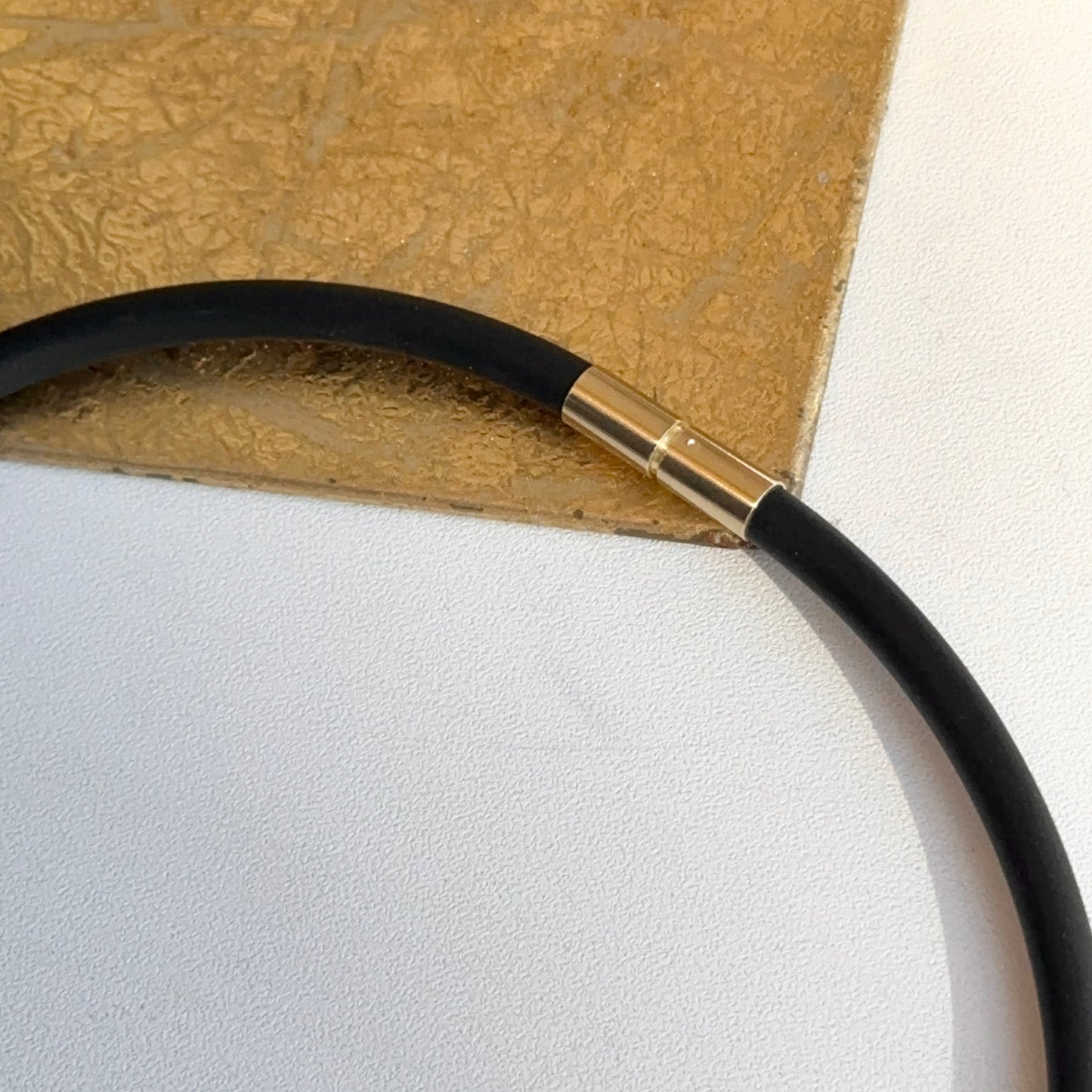 14KT Yellow Gold 5mm Black Rubber Cord Necklace Bayonet Clasp