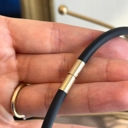 14KT Yellow Gold 5mm Black Rubber Cord Necklace Bayonet Clasp