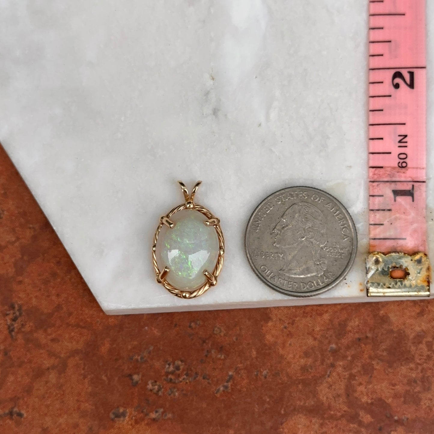 Estate 14KT Yellow Gold Oval Cabochon Opal Pendant