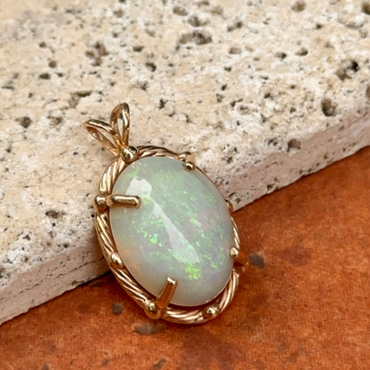 Estate 14KT Yellow Gold Oval Cabochon Opal Pendant
