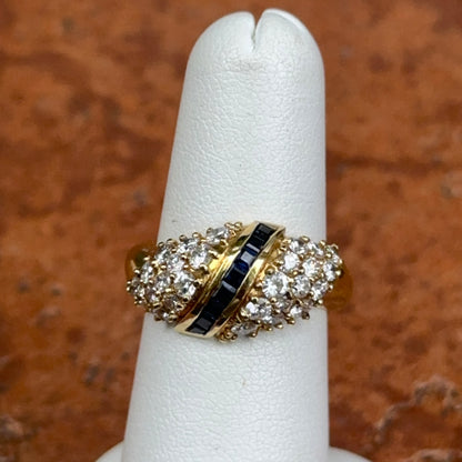 Estate 18KT Yellow Gold Princess Cut Sapphire + Bead Set DiamondRing