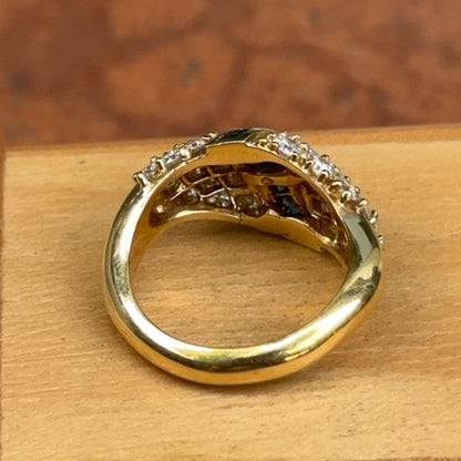 Estate 18KT Yellow Gold Princess Cut Sapphire + Bead Set DiamondRing