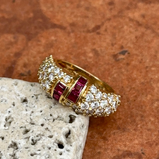 18KT Yellow Gold Square Cut Ruby and Diamond Band Ring