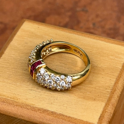 18KT Yellow Gold Square Cut Ruby and Diamond Band Ring