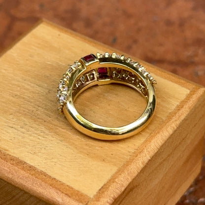 18KT Yellow Gold Square Cut Ruby and Diamond Band Ring