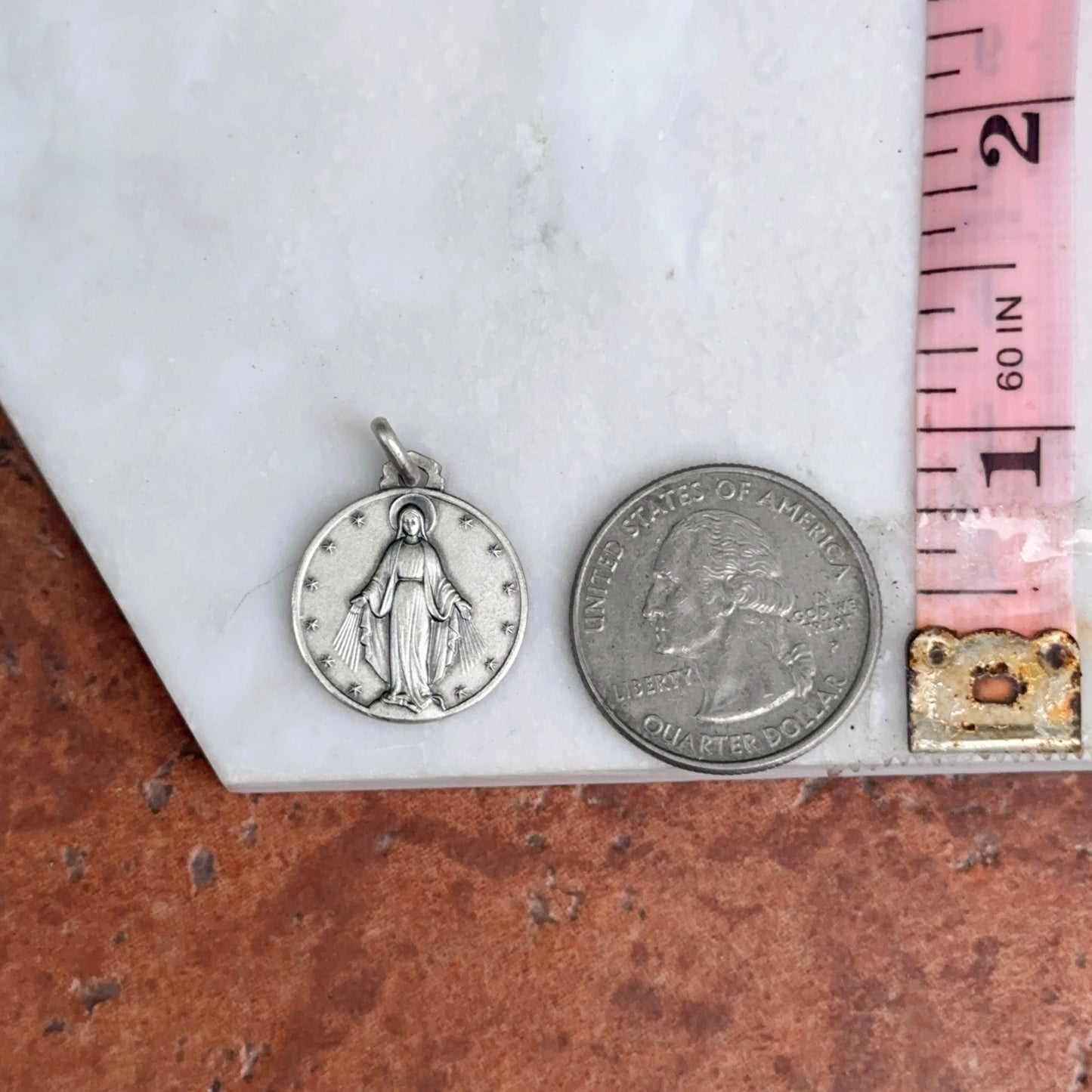 Sterling Silver Miraculous Medal Round Pendant 18mm