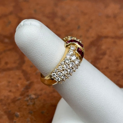 18KT Yellow Gold Square Cut Ruby and Diamond Band Ring