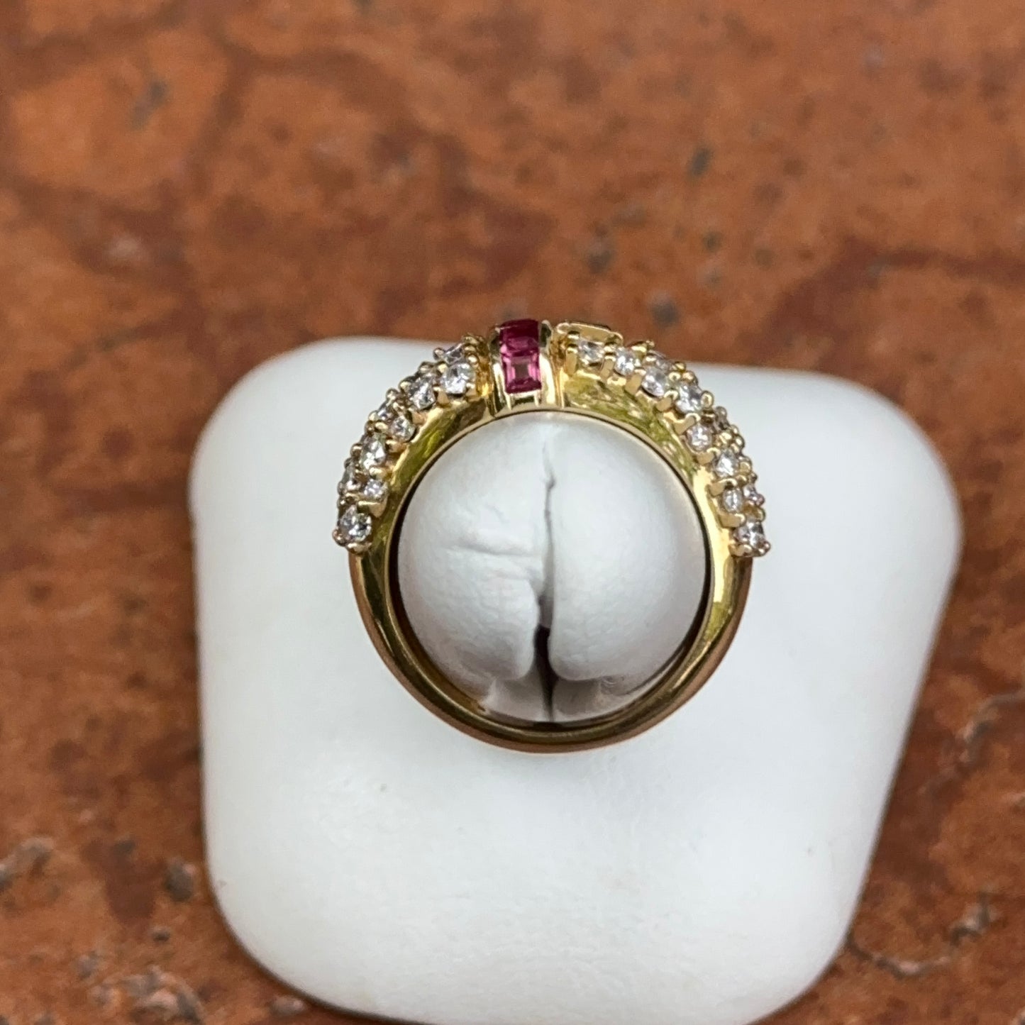 18KT Yellow Gold Square Cut Ruby and Diamond Band Ring