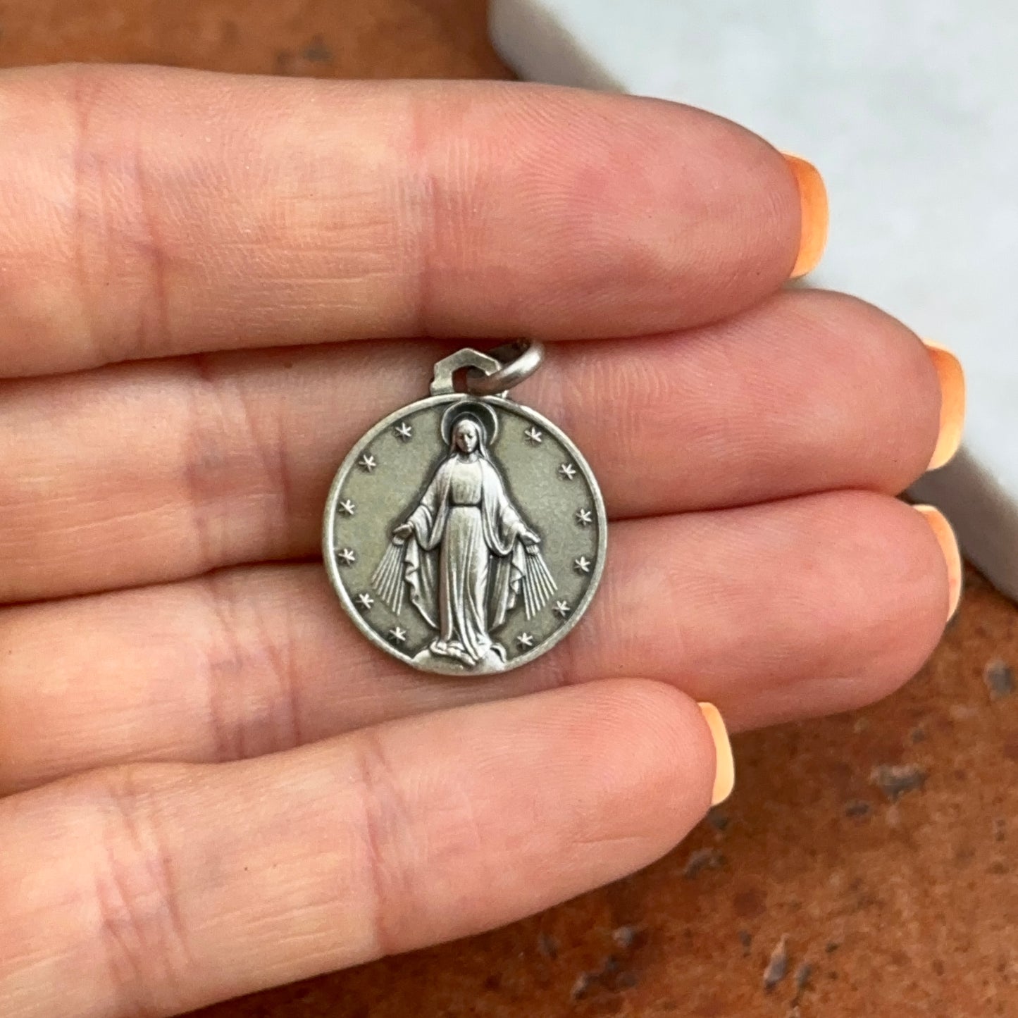 Sterling Silver Miraculous Medal Round Pendant 18mm