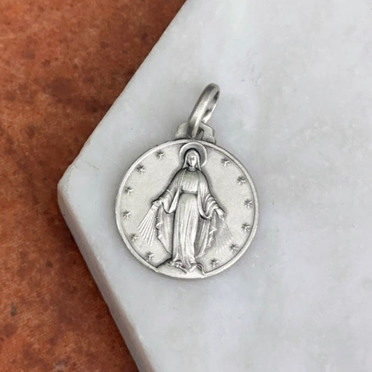 Sterling Silver Miraculous Medal Round Pendant 16mm