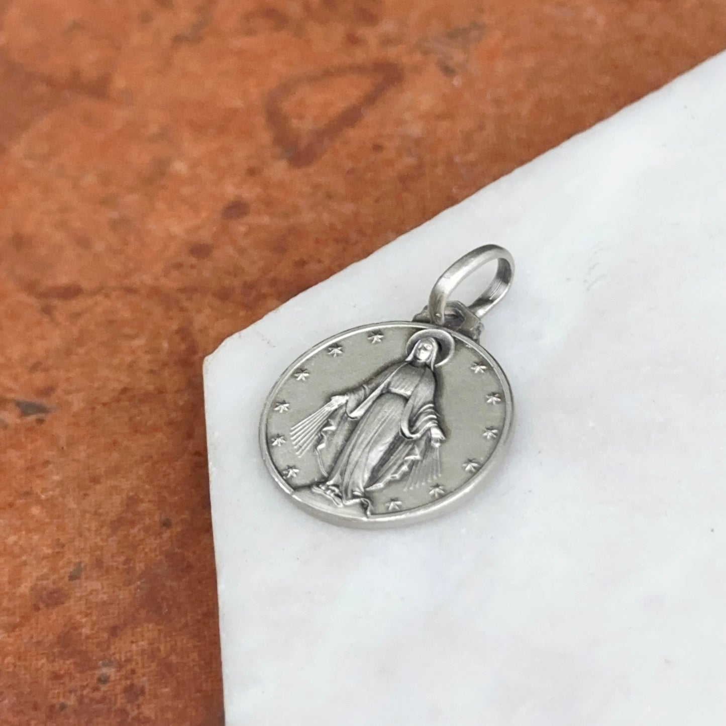 Sterling Silver Miraculous Medal Round Pendant 16mm