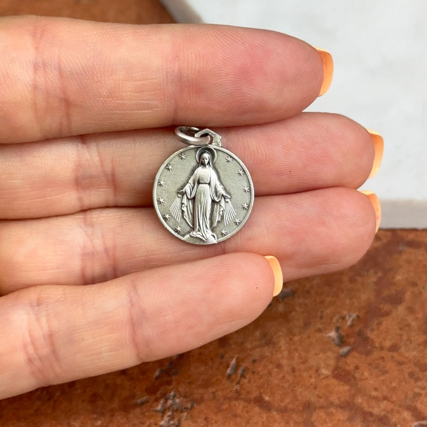 Sterling Silver Miraculous Medal Round Pendant 16mm