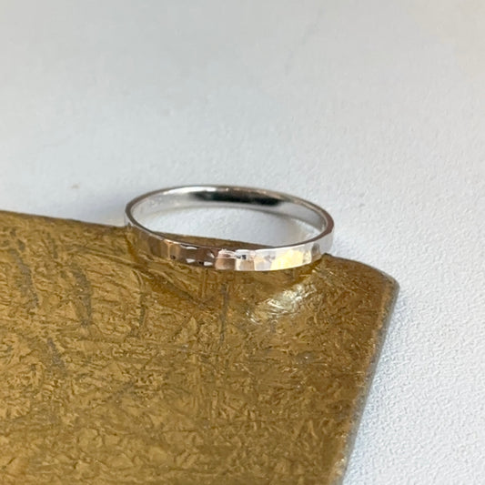 10KT White Gold Hammered 2mm Band Ring