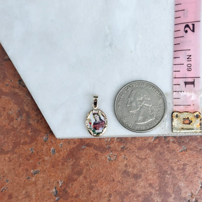 14KT Yellow Gold Hand Painted St Barbara Medal Pendant
