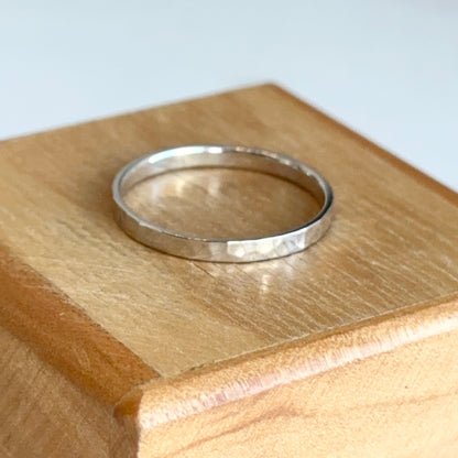 10KT White Gold Hammered 2mm Band Ring