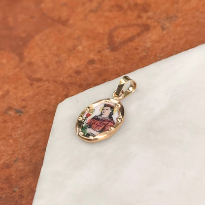 14KT Yellow Gold Hand Painted St Barbara Medal Pendant