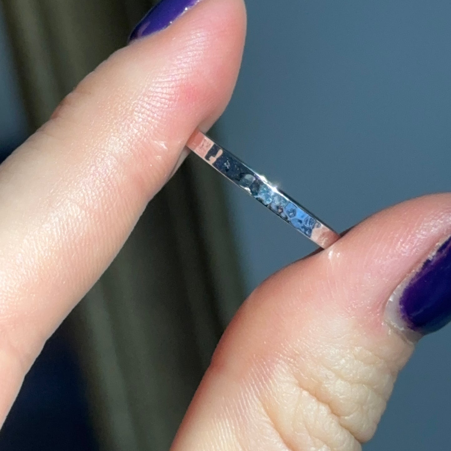 10KT White Gold Hammered 2mm Band Ring