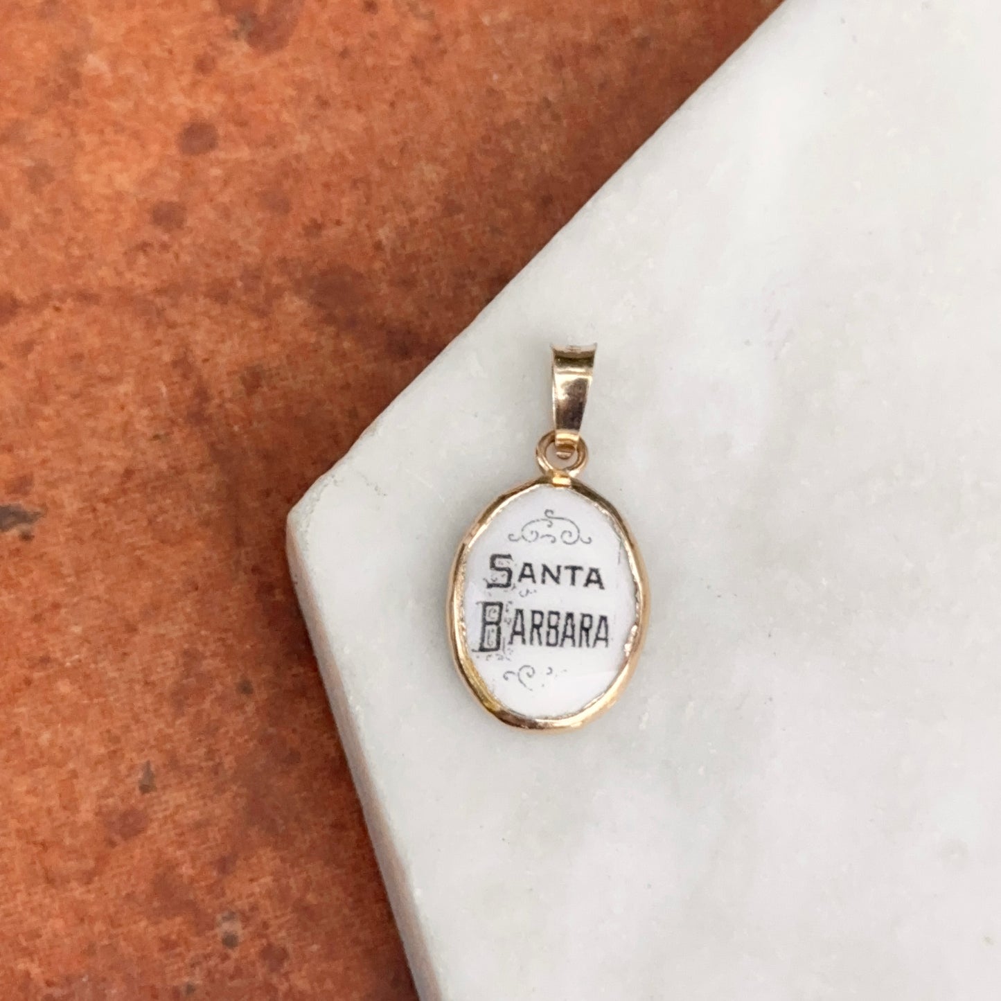14KT Yellow Gold Hand Painted St Barbara Medal Pendant