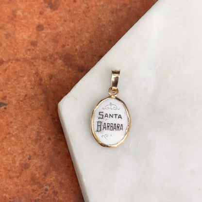 14KT Yellow Gold Hand Painted St Barbara Medal Pendant