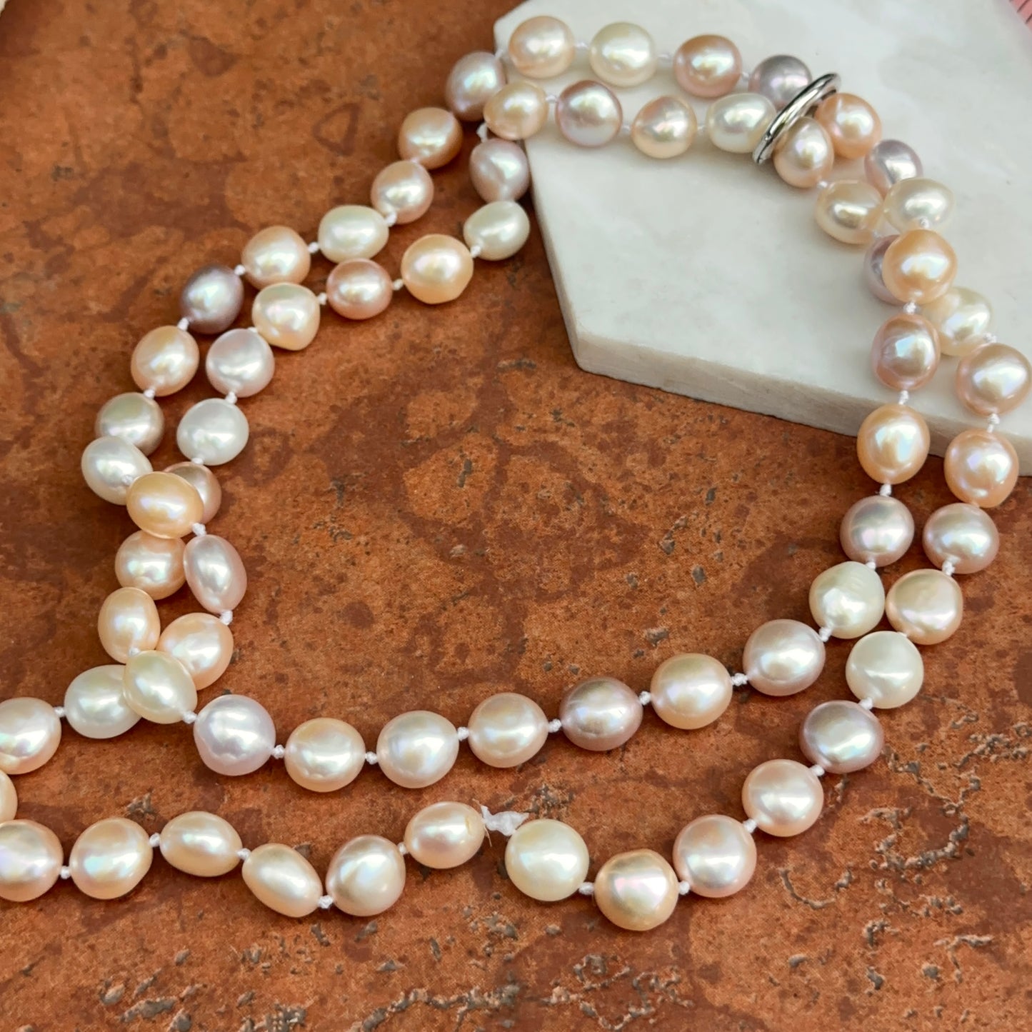 Estate Pink + White South Sea Pearl Strand Necklace 37"