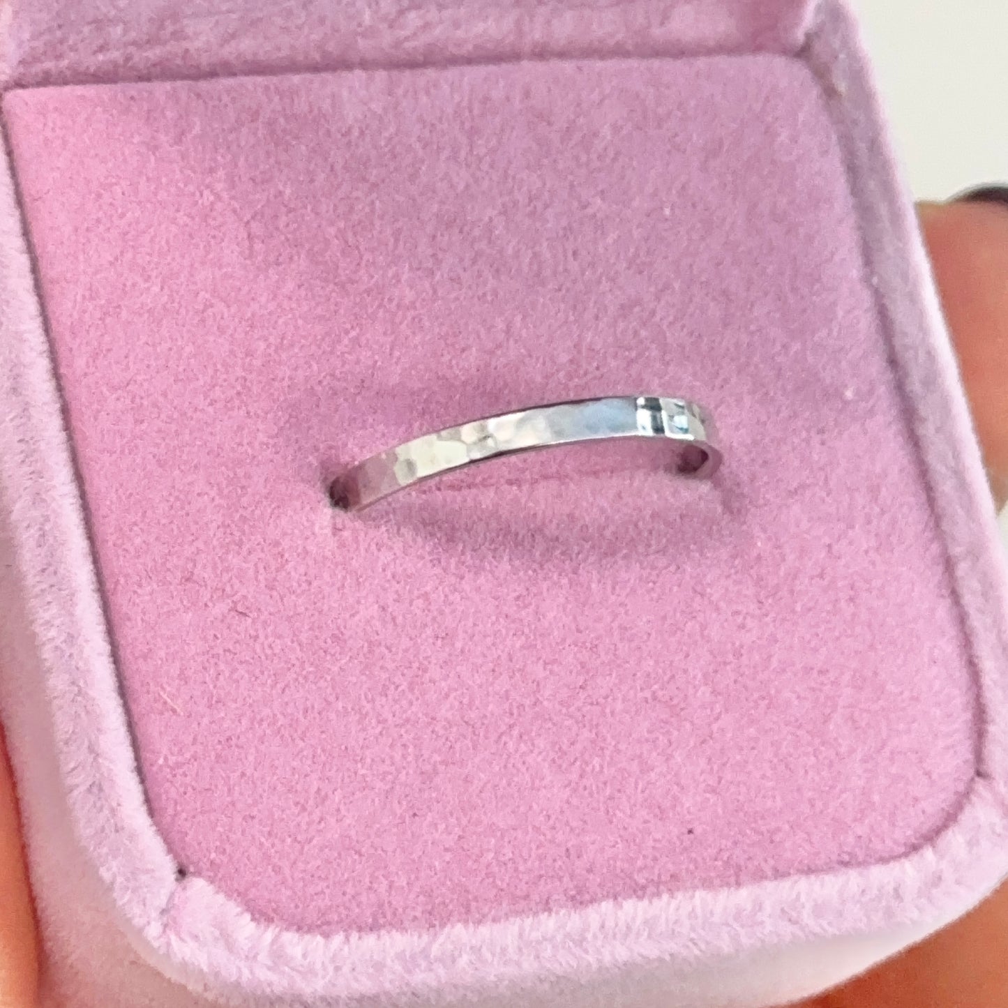 10KT White Gold Hammered 2mm Band Ring