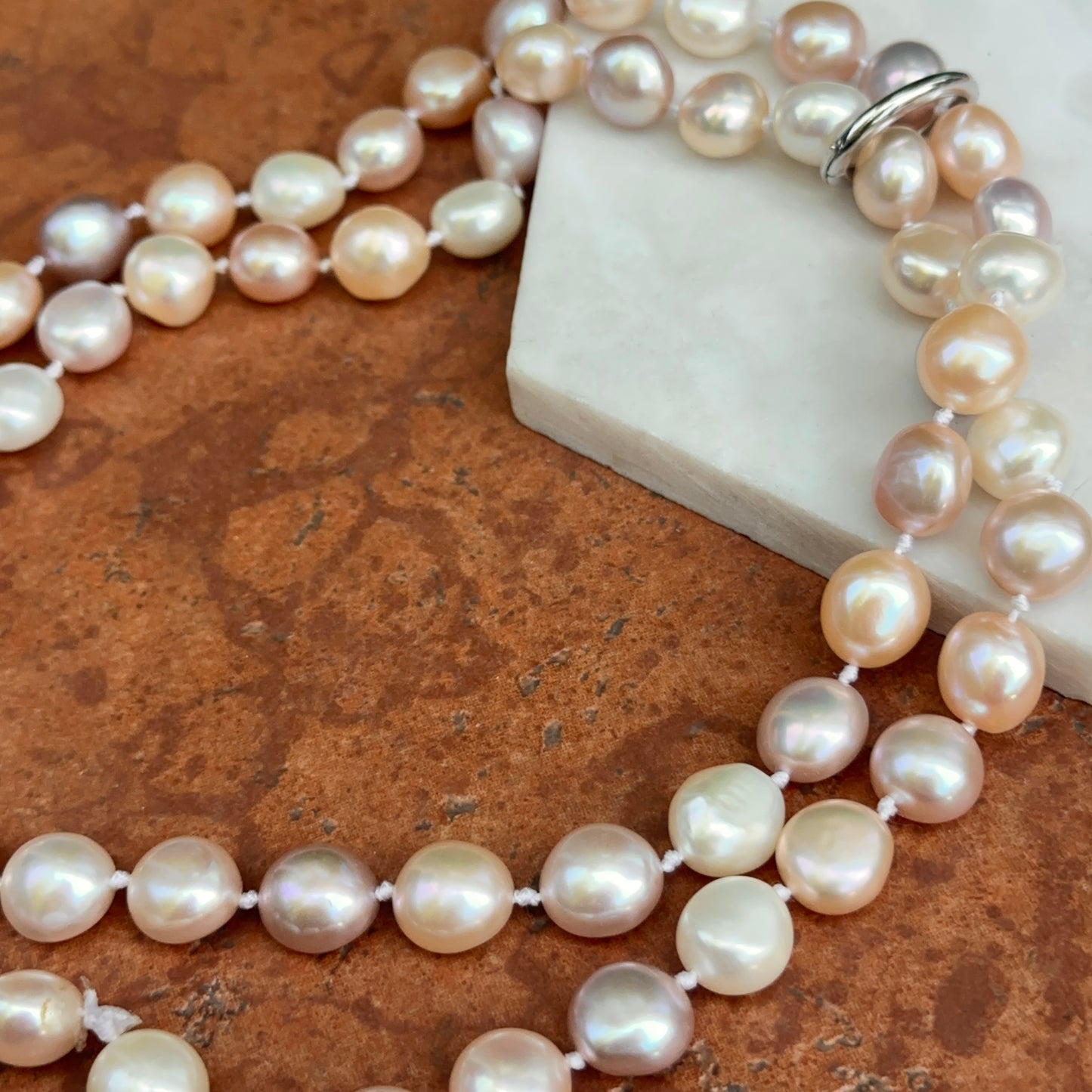 Estate Pink + White South Sea Pearl Strand Necklace 37"
