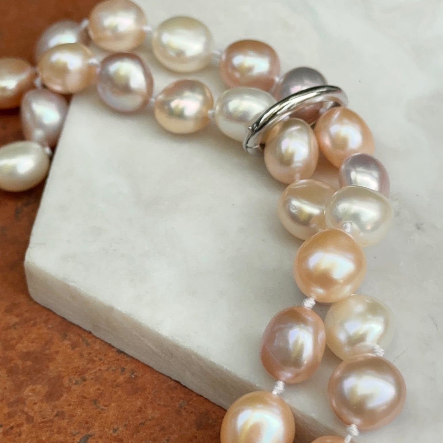 Estate Pink + White South Sea Pearl Strand Necklace 37"